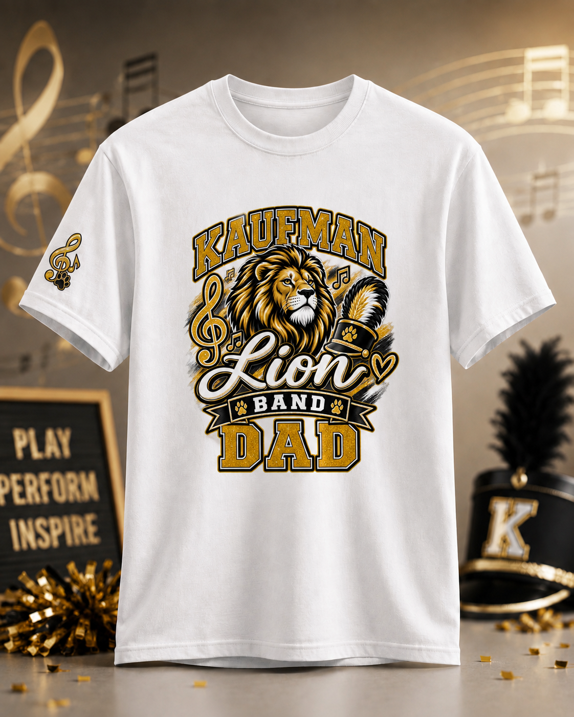 Kaufman Lion Band Dad T-Shirt | Music Mascot Tiger Lion Tee