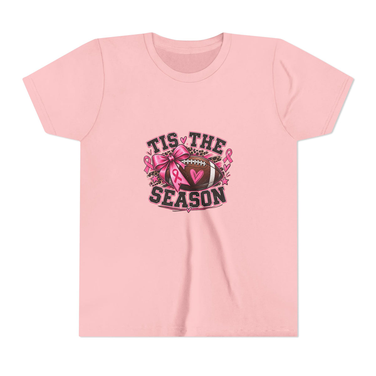 Youth Tee — 'Tis the Season' Pink Ribbon Football Breast Cancer Awareness