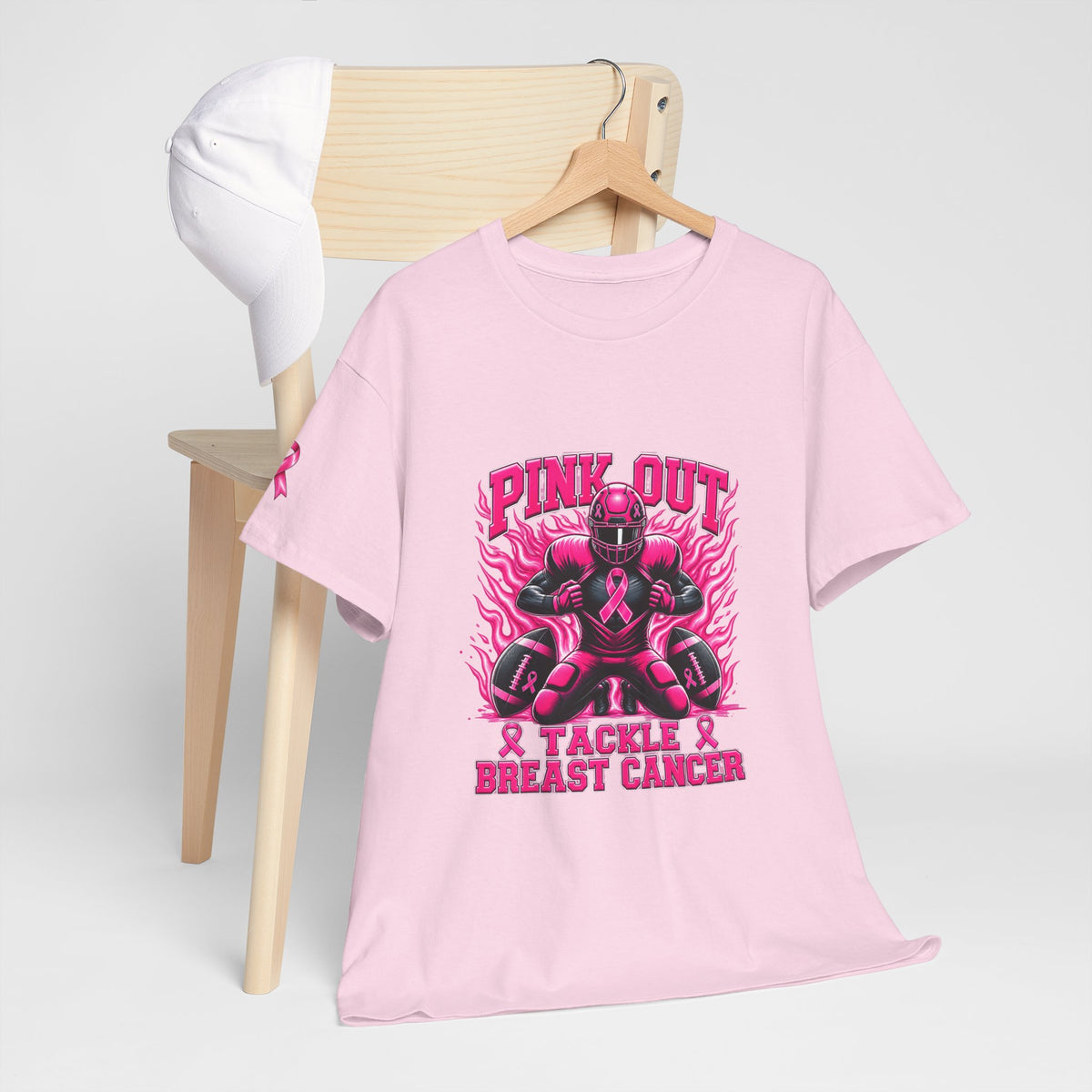 Adult Pink Out Football Tee - "Tackle Breast Cancer" Awareness Shirt