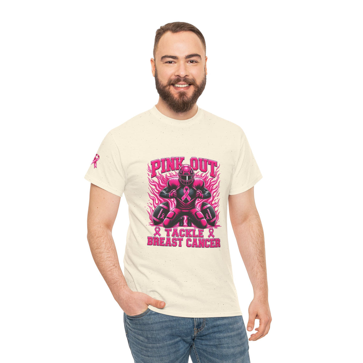 Adult Pink Out Football Tee - "Tackle Breast Cancer" Awareness Shirt