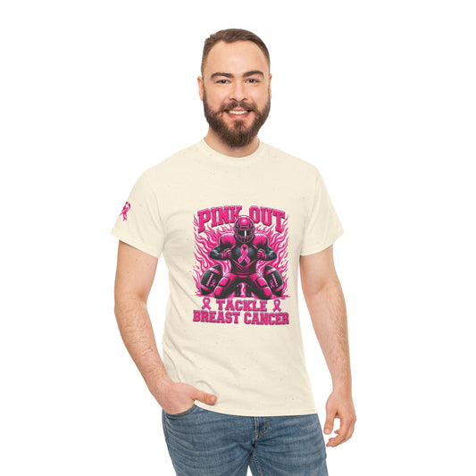 Adult Pink Out Football Tee - "Tackle Breast Cancer" Awareness Shirt