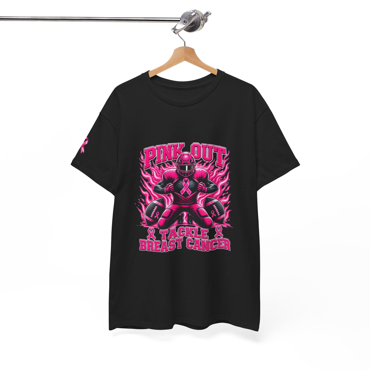 Adult Pink Out Football Tee - "Tackle Breast Cancer" Awareness Shirt