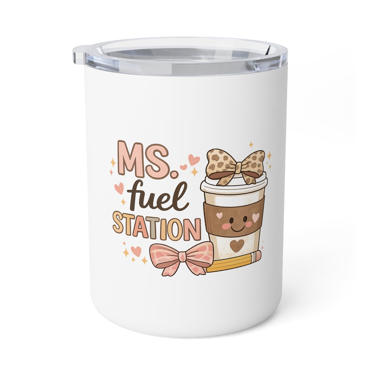 Ms Fuel Station coffee cup Insulated Mug | Cute teacher coffee design, bow and pencil
