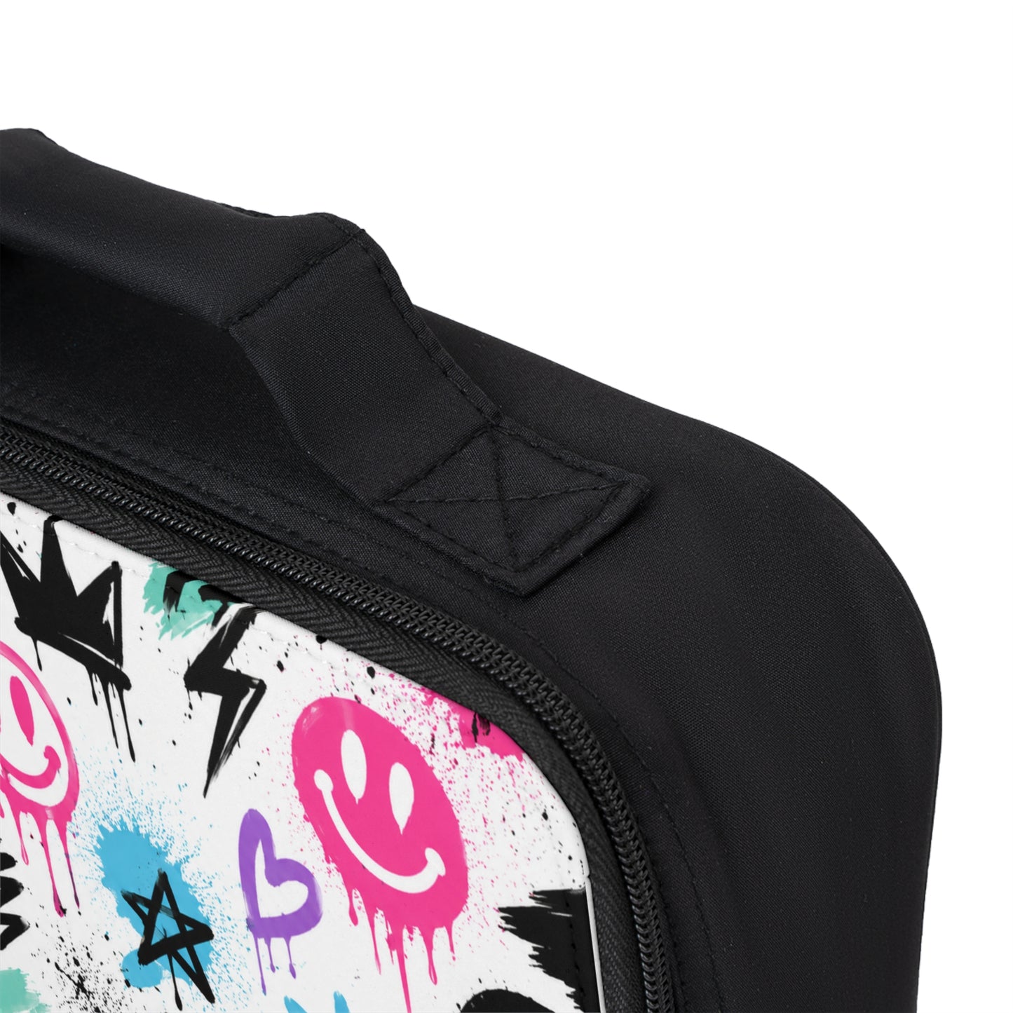 Graffiti Smiley Lunch Bag – Colorful Drip Hearts & Lightning Kids Lunchbox