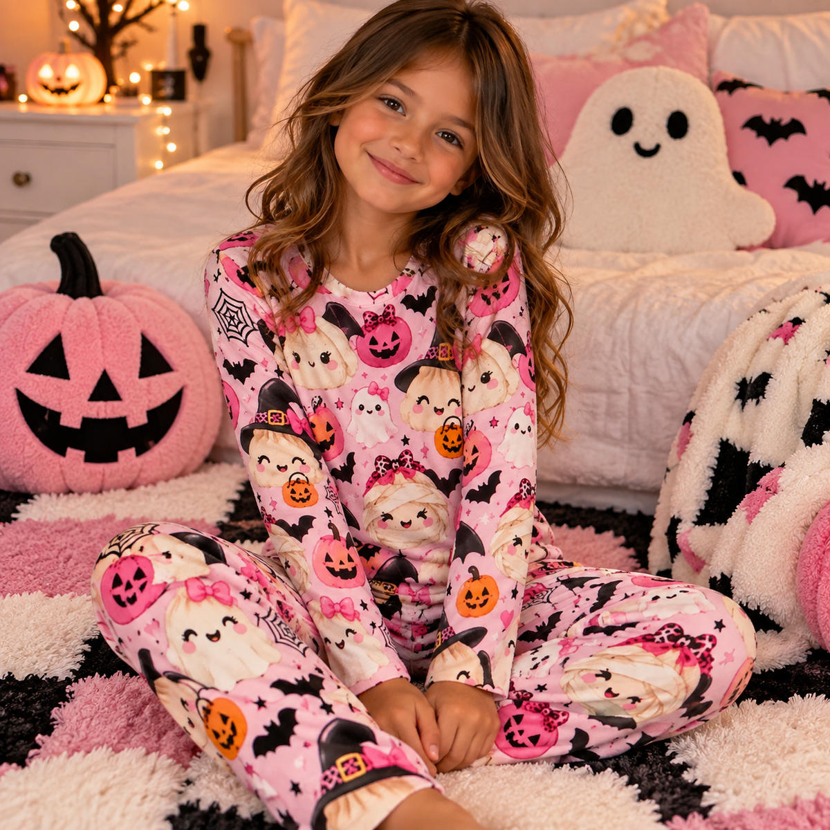 🎃💕 Girls’ Squishy Halloween Pajama Set 👻