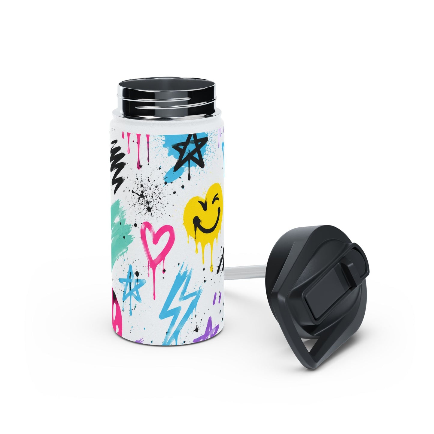Graffiti Heart Stainless Steel Water Bottle — Colorful Drip Street Art Design