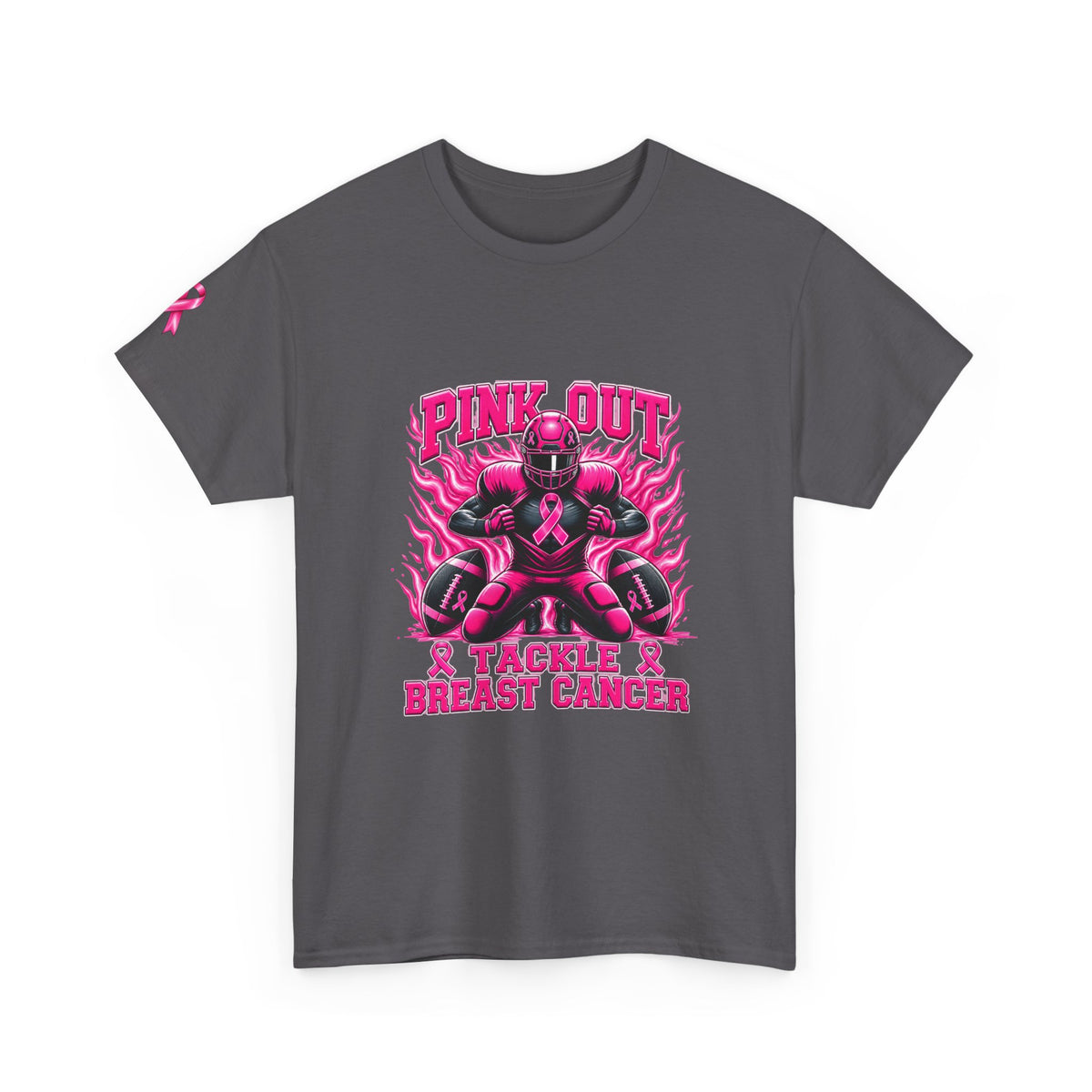 Adult Pink Out Football Tee - "Tackle Breast Cancer" Awareness Shirt