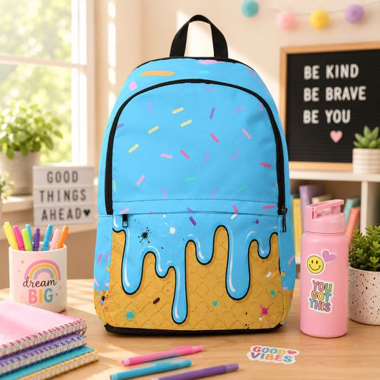 Ice Cream Drip Backpack — Colorful Sprinkles Kids & Teen School Bag