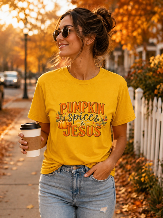 Pumpkin Spice & Jesus T-Shirt | Fall Pumpkin Faith Autumn Graphic Tee