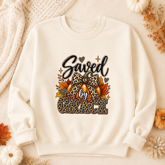 Saved by Grace Leopard Fall Crewneck Sweatshirt