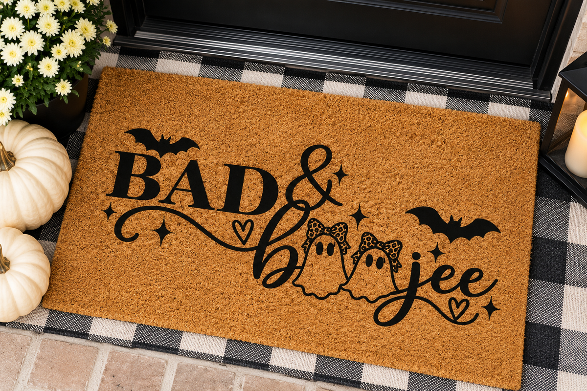 Doormat - "Bad & Boojee" Halloween Coir Doormat with Ghosts & Bats
