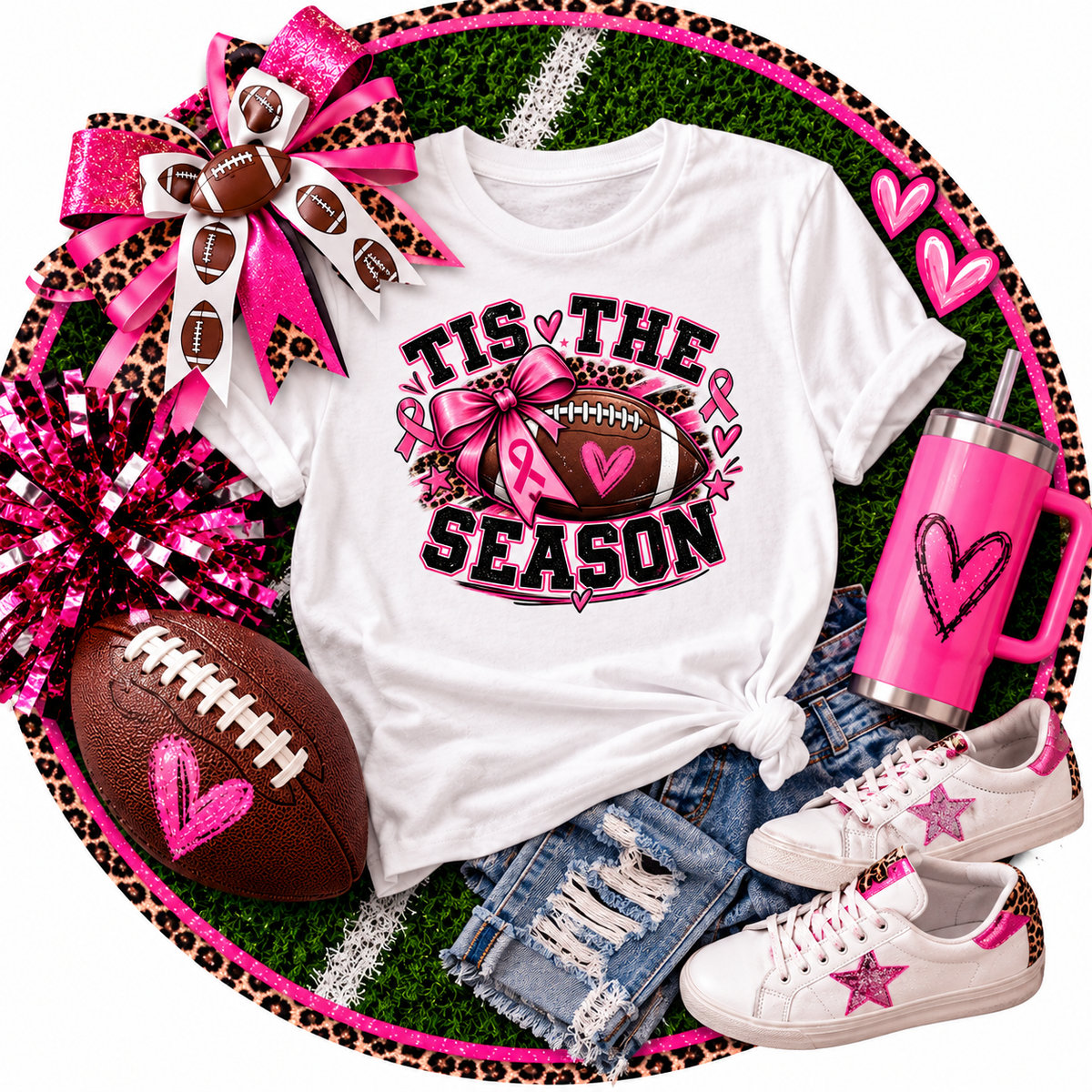 Tis The Season Football Tee — Pink Ribbon Breast Cancer Awareness Shirt
