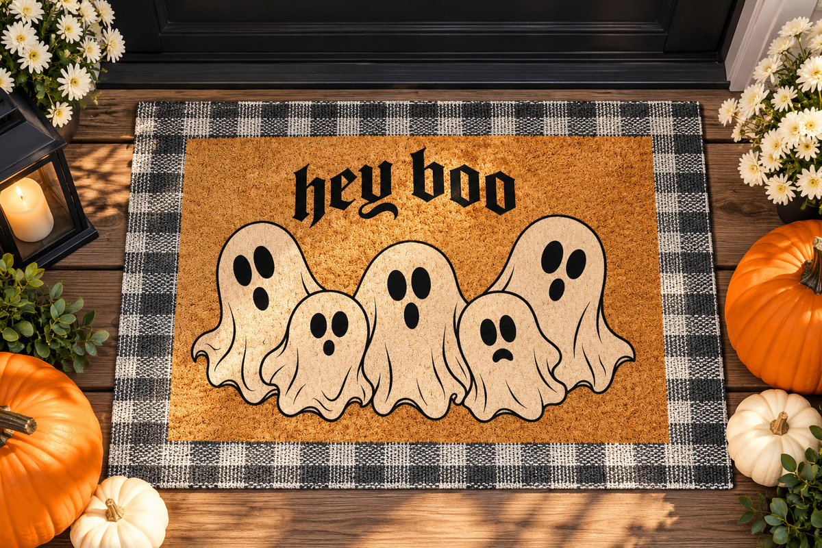 Hey Boo Halloween Doormat — Cute Ghost Welcome Mat