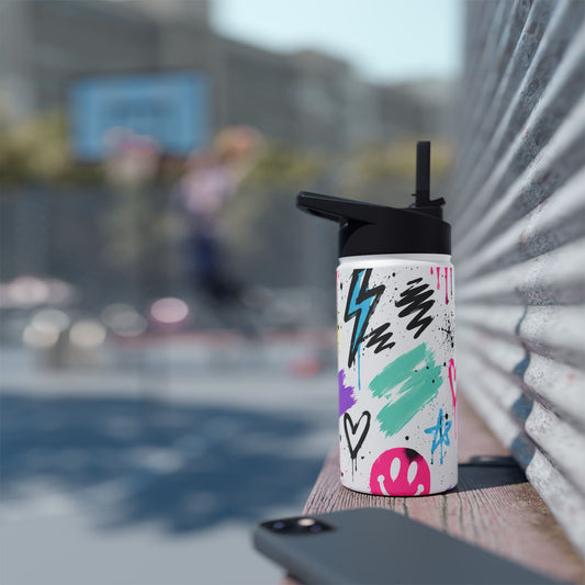 Graffiti Heart Stainless Steel Water Bottle — Colorful Drip Street Art Design