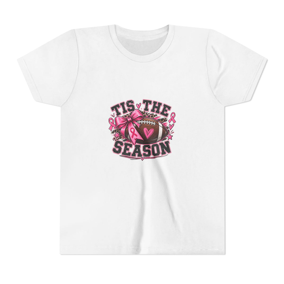 Youth Tee — 'Tis the Season' Pink Ribbon Football Breast Cancer Awareness