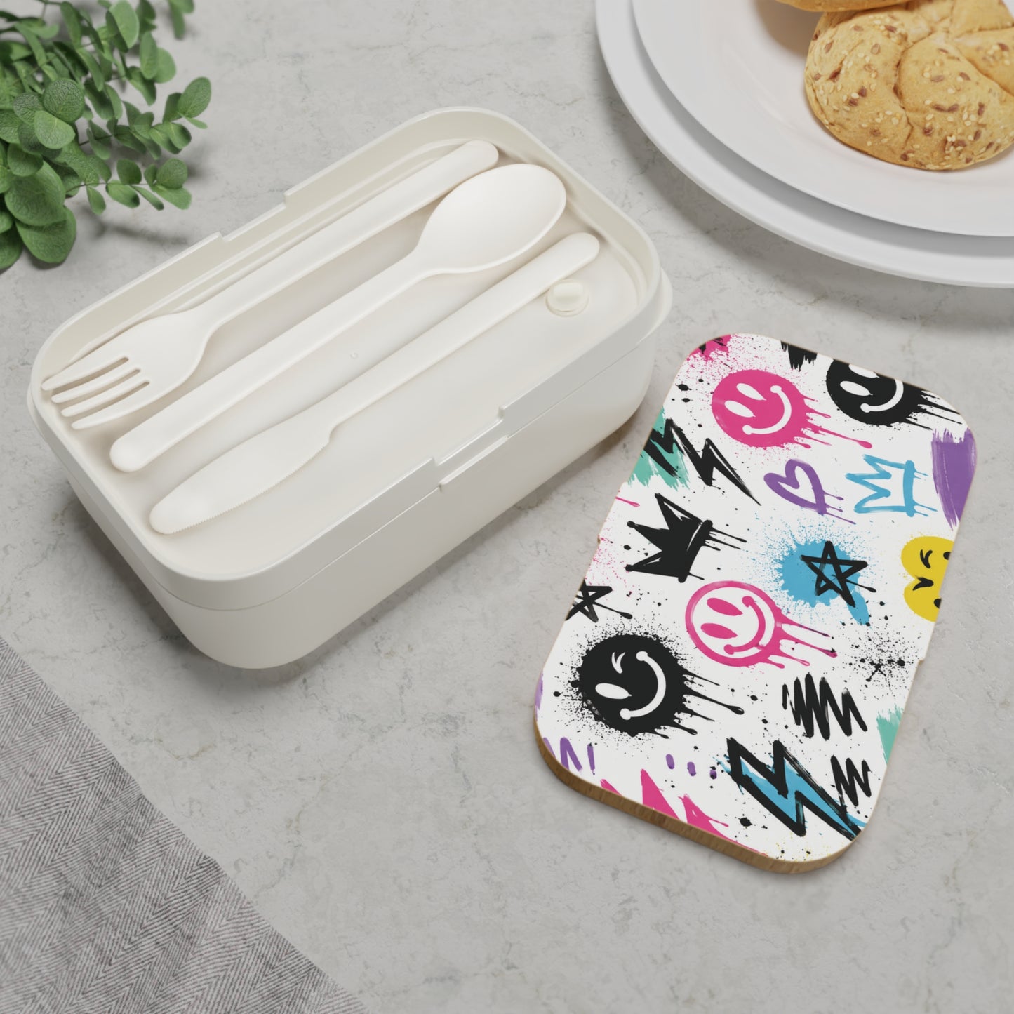 Graffiti Smile Bento Lunch Box — Colorful Street Art Kids Lunchbox