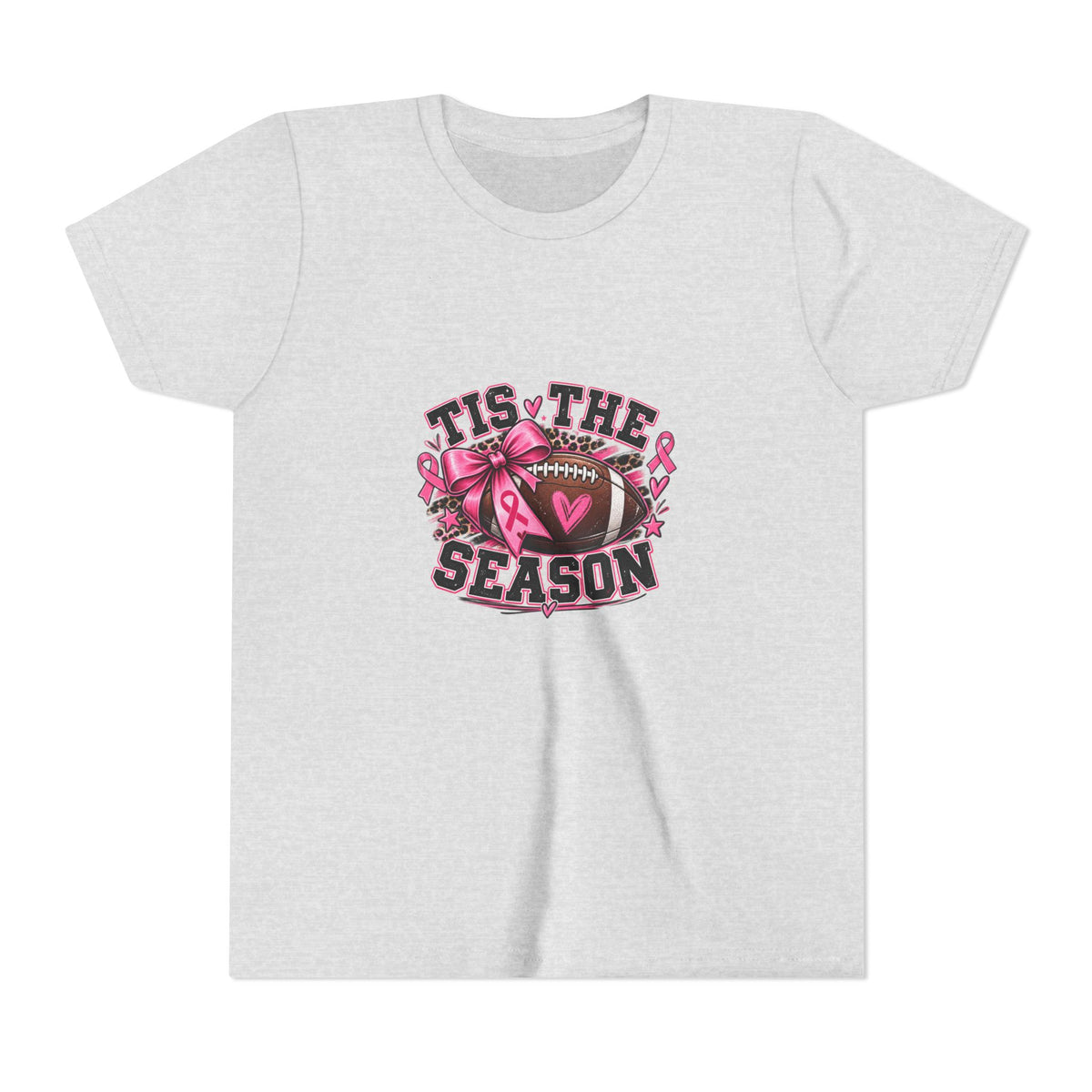 Youth Tee — 'Tis the Season' Pink Ribbon Football Breast Cancer Awareness