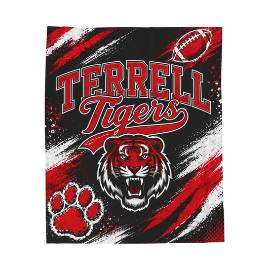 Terrell Tigers Velveteen Plush Blanket – Soft School Spirit Throw with Tiger Mascot & Football Design