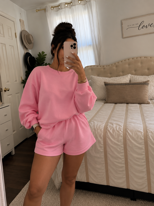 Relaxed Fit Round Neck Sweatshirt and Shorts Set